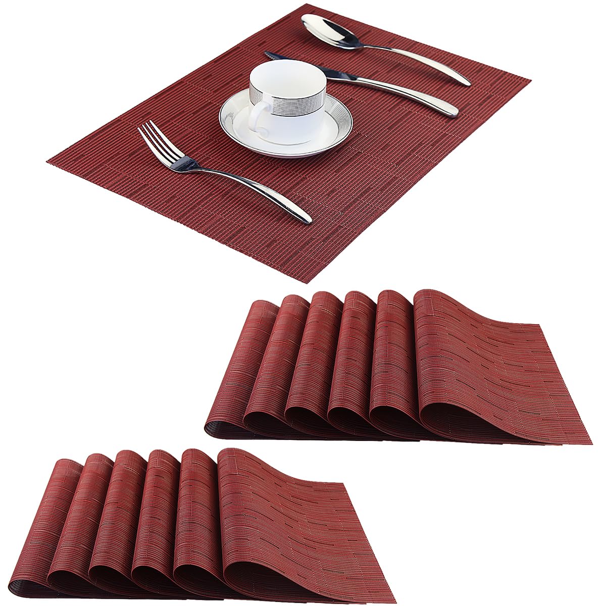 PIGCHCY Beige Placemats Set of 4 Vinyl PVC Durable Place Mats for Dining Table,Heat Resistant Non-Slip Woven Tabel Mats (18x12 inches, Beige)
