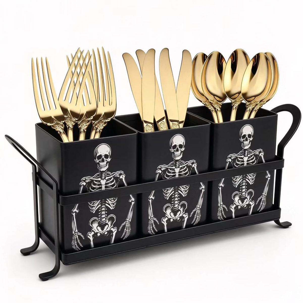 NelyBet Utensil Holder Silverware Caddy for Party Countertop, 3pcs Bins Set Silverware Caddy Organizer Holders for Spoon and Fork, White and Black