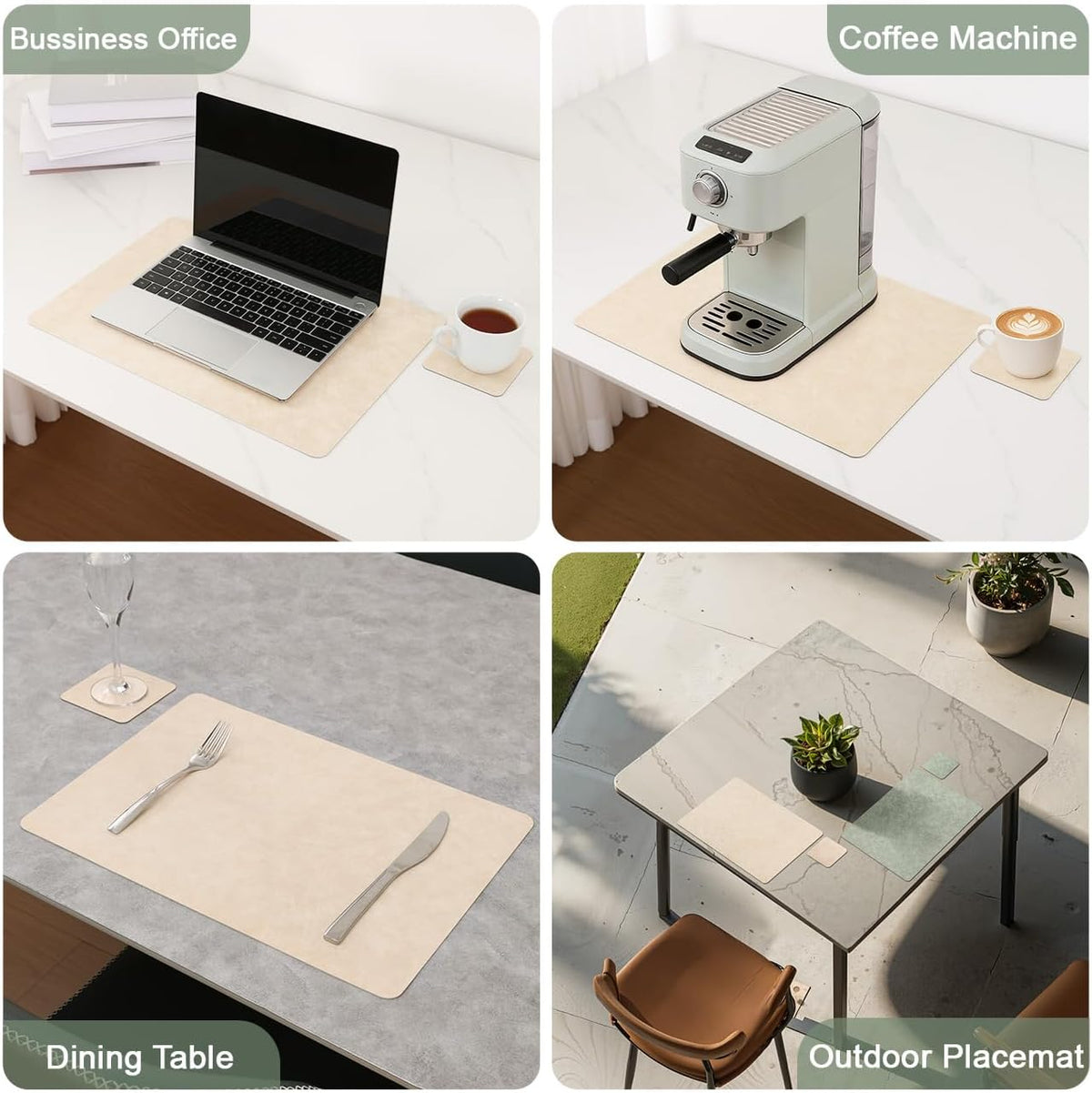 Vinyl Placemats Set of 4, Dual Sided Place Mats with Drink Coasters