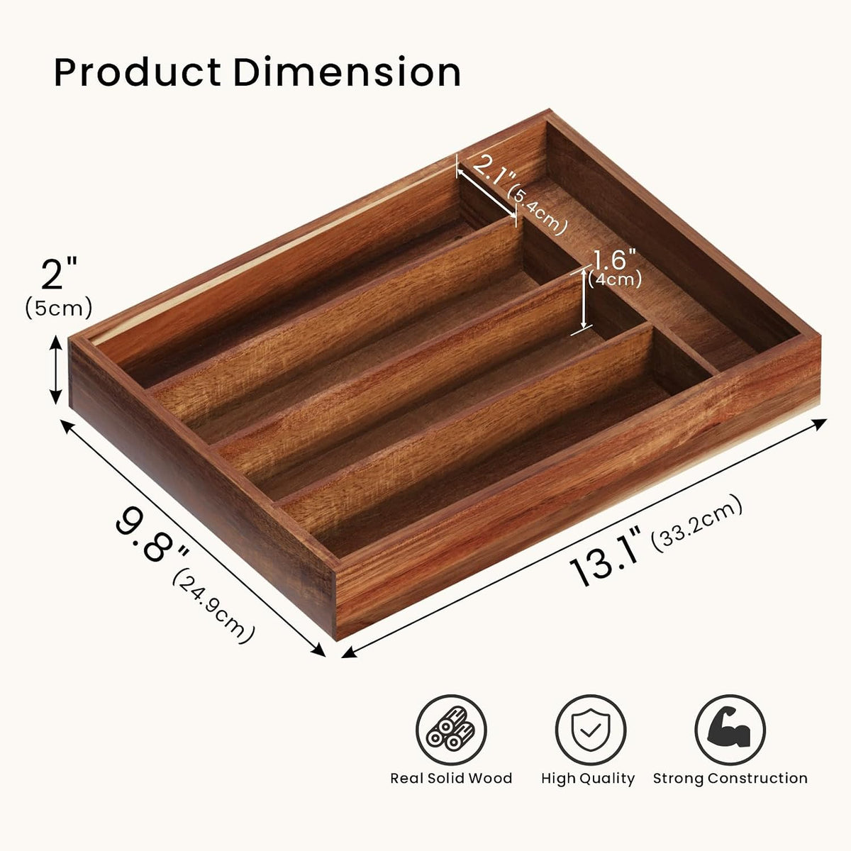 Fibogollo Acacia Wood Silverware Organizer with 5 Slots for Kitchen
