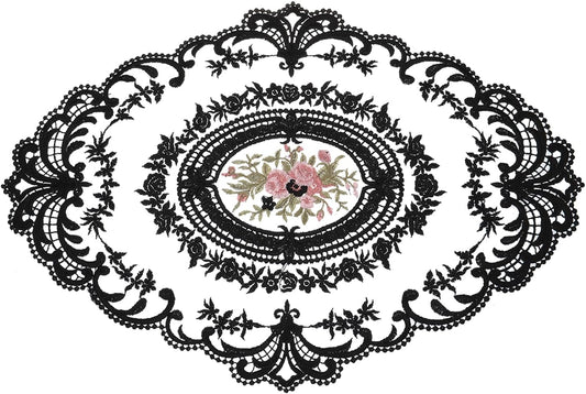 uxcell Retro Lace Placemat 12x16-in Oval Embroidered Table Place Mats French Crochet Doilies Coasters Cup Mat for Home Wedding, Black