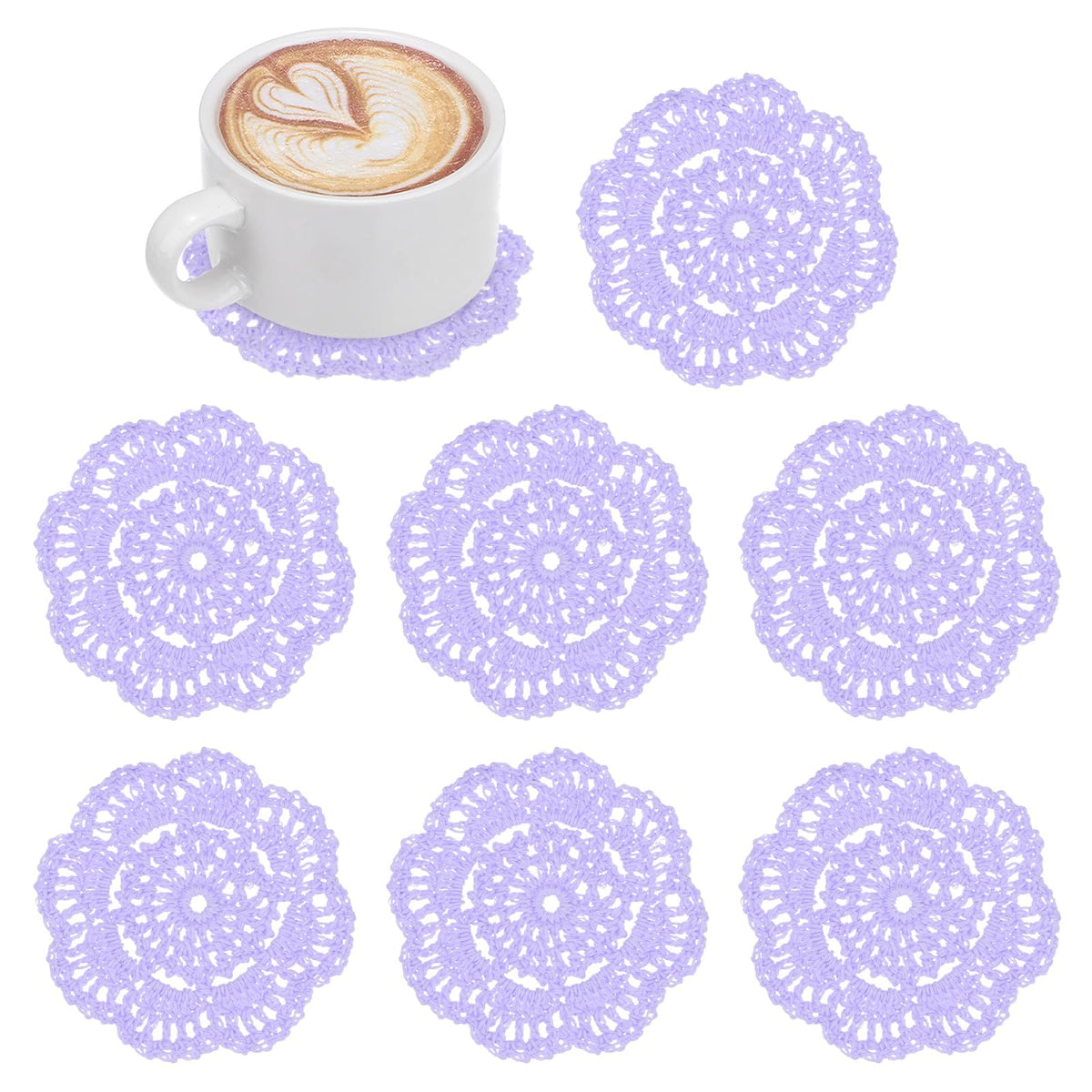 M METERXITY 8pcs Handmade Crochet Coasters 4"/10cm Round Light Pink