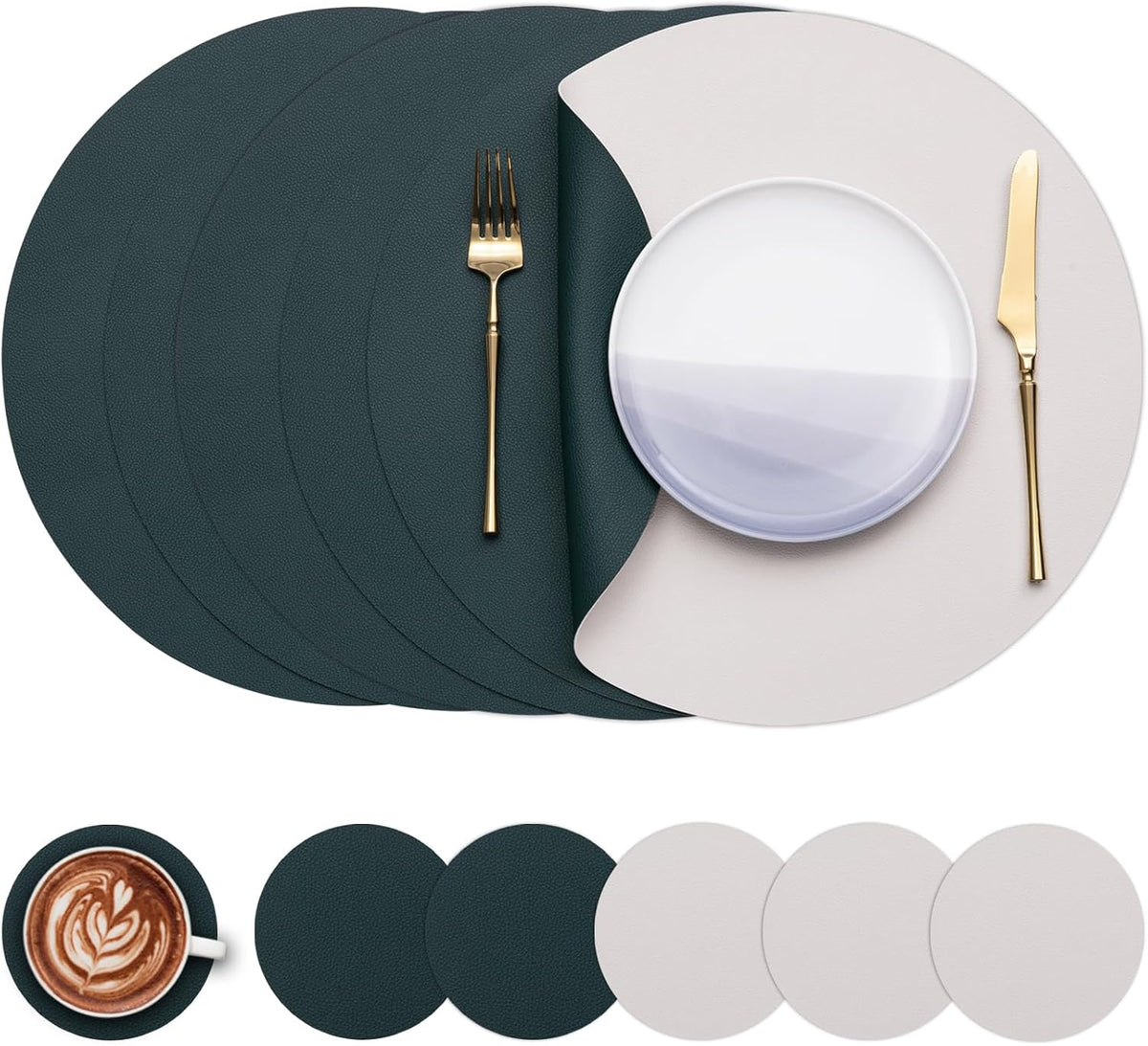 Myir JUN 15 Inches Round Placemats Set of 6 Faux Leather Place Mats