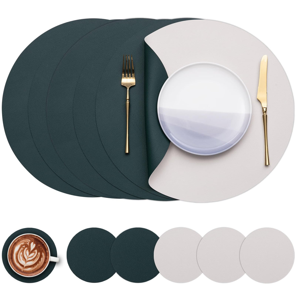 Myir JUN 15 Inches Round Placemats Set of 6 Faux Leather Place Mats