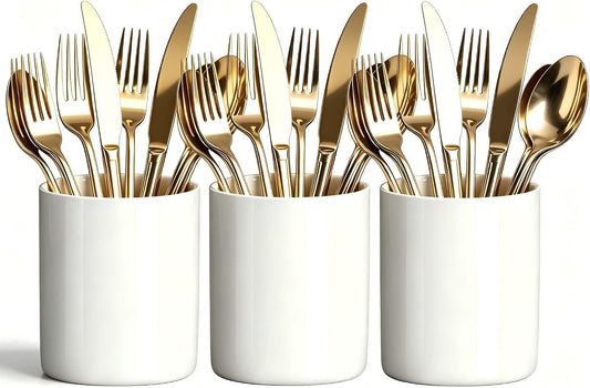 Utensils Holder, Caddy Cutlery Holder Silverware, Utensils Organizer Elegant white Porcelain, Spoon Holder for Party Tableware Holder for Kitchen Table, Cabinet