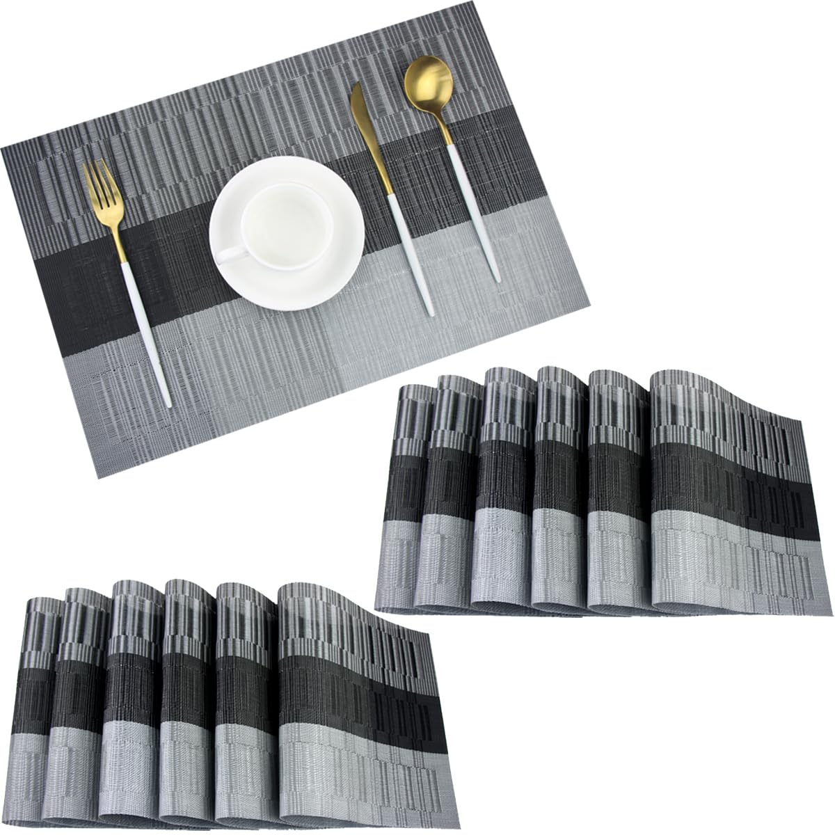 PIGCHCY Beige Placemats Set of 4 Vinyl PVC Durable Place Mats for Dining Table,Heat Resistant Non-Slip Woven Tabel Mats (18x12 inches, Beige)