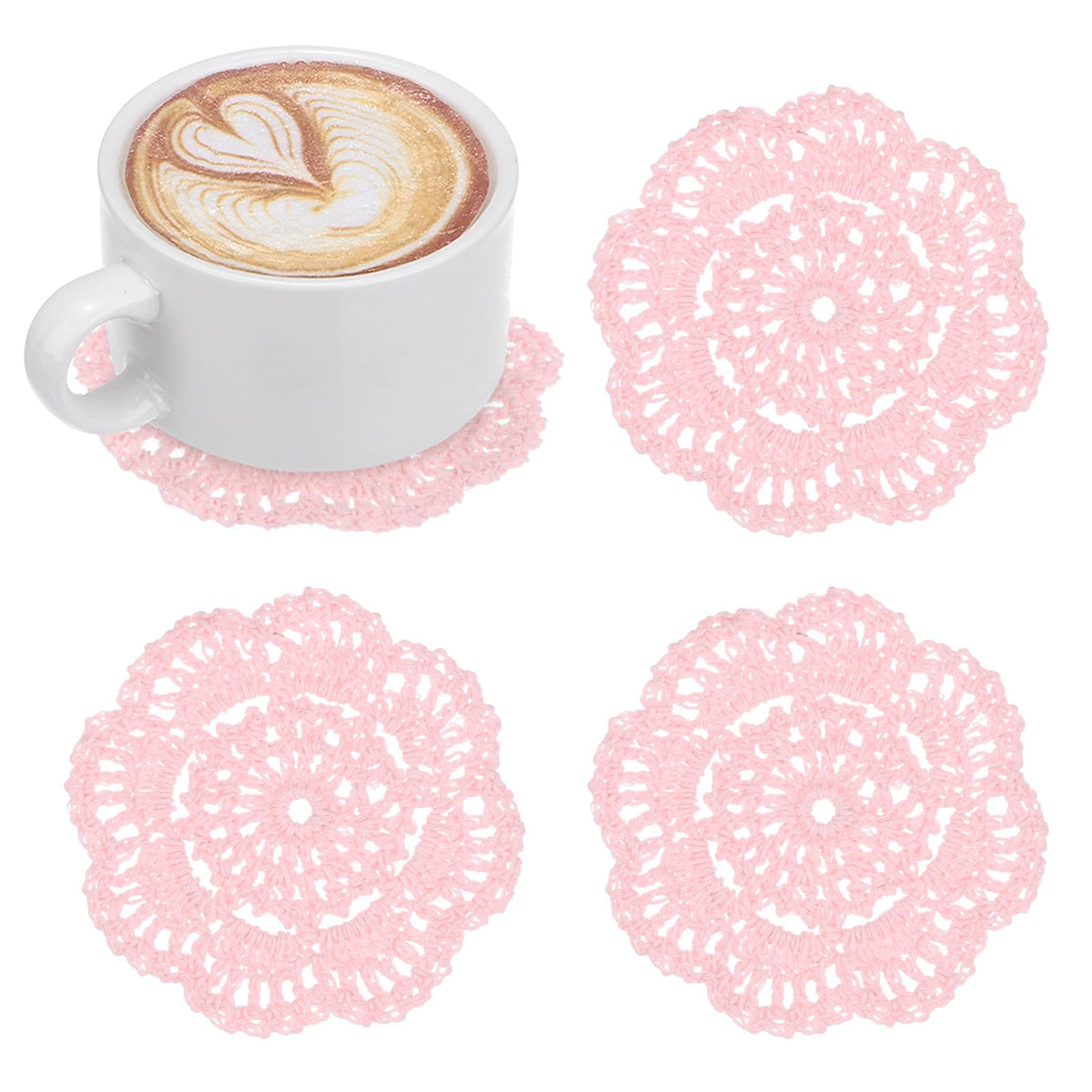 M METERXITY 8pcs Handmade Crochet Coasters 4"/10cm Round Light Pink