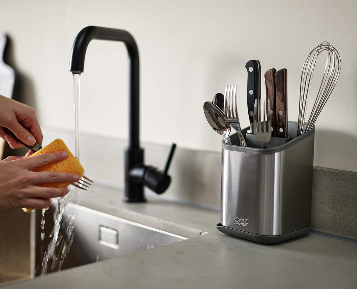 Joseph Joseph Duo Stainless Steel Silverware Flatware Drainer, Kitchen Utensil Organizer