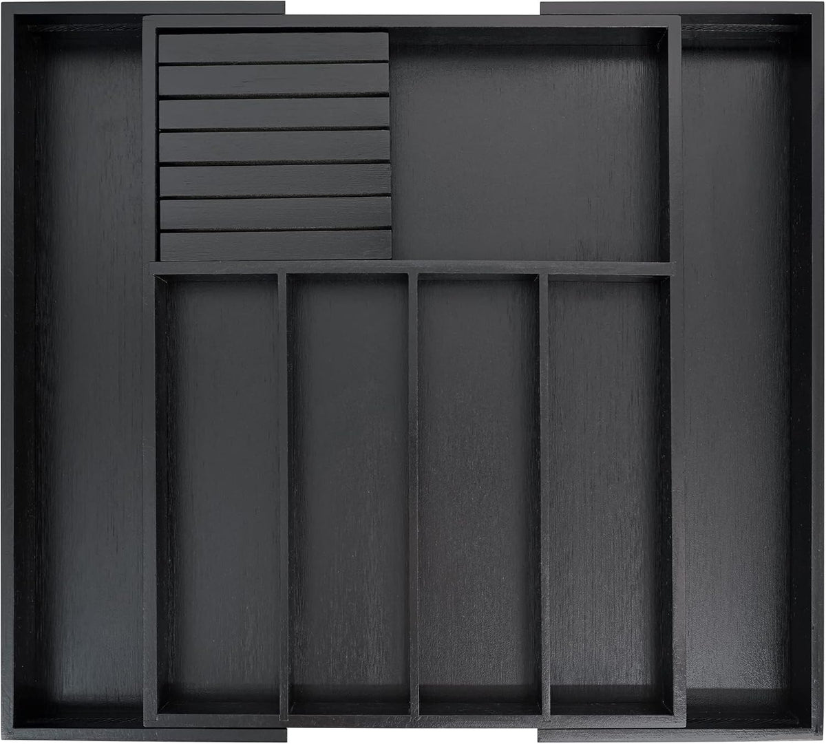 VaeFae Bamboo Silverware Drawer Organizer, 7 Slots, Black