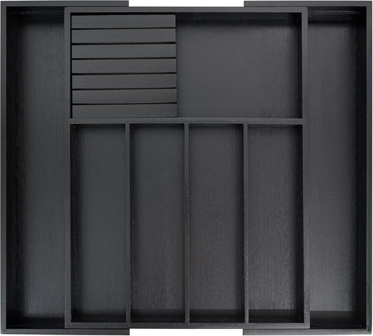 VaeFae Bamboo Silverware Drawer Organizer, 7 Slots, Black