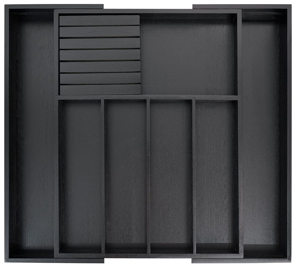 VaeFae Bamboo Silverware Drawer Organizer, 7 Slots, Black