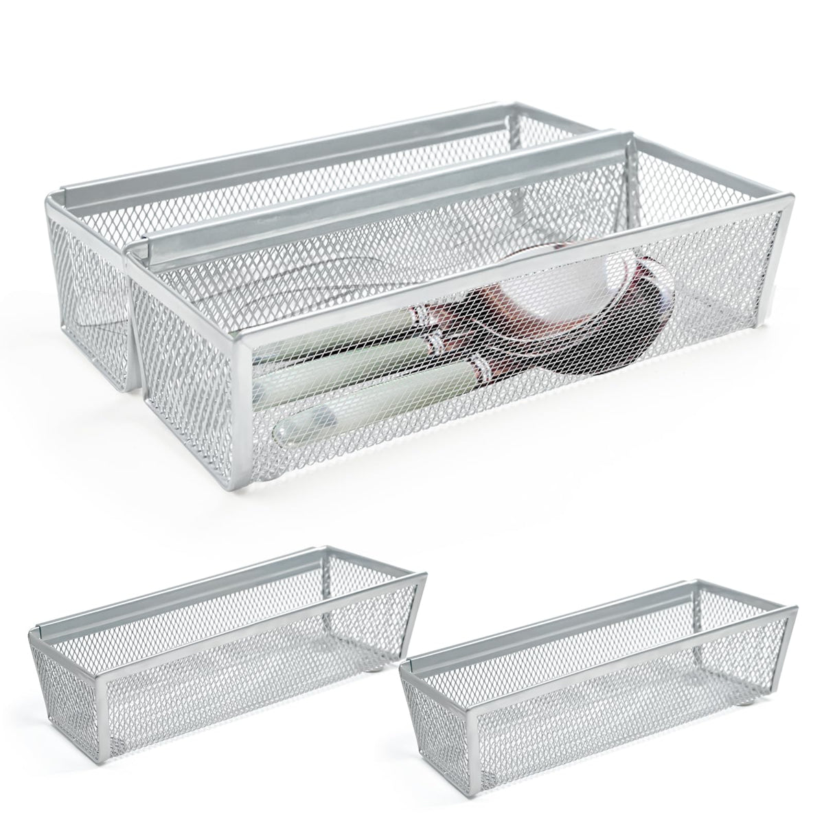 2PCS Utensil Drawer Organizer for Kitchen, Mesh silverware drawer organizer