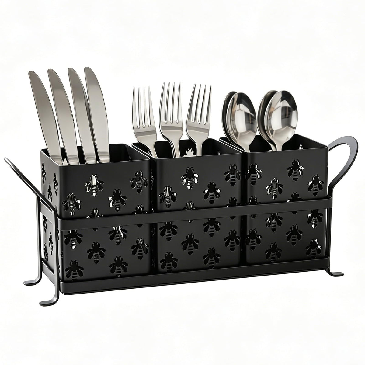 Silverware Holder with Bee Design, Metal Utensil Caddy with Handles