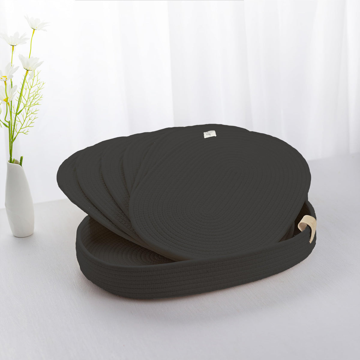 Oval Placemats Set of 6 with Coasters & Holder, Taupe Mix