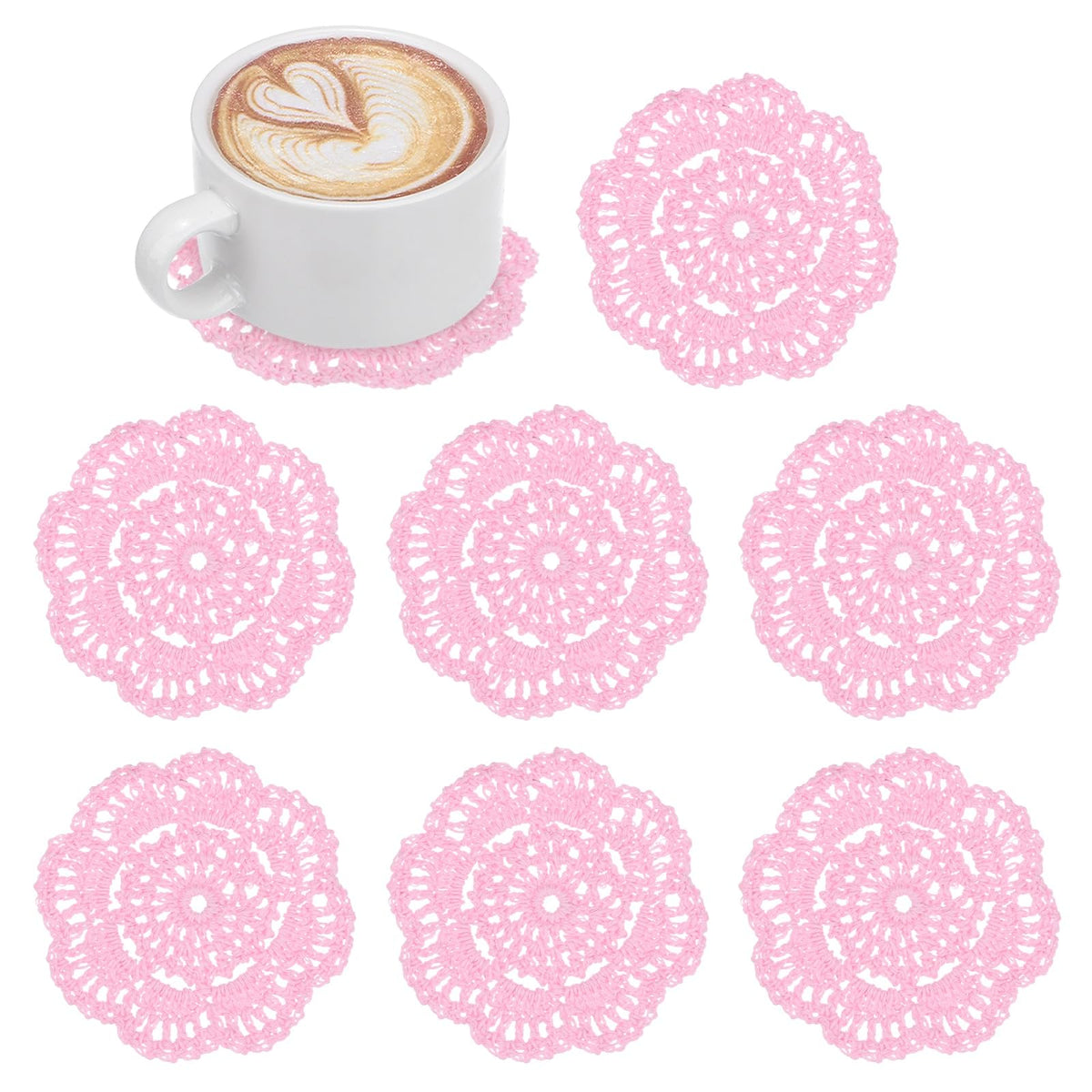 M METERXITY 8pcs Handmade Crochet Coasters 4"/10cm Round Light Pink