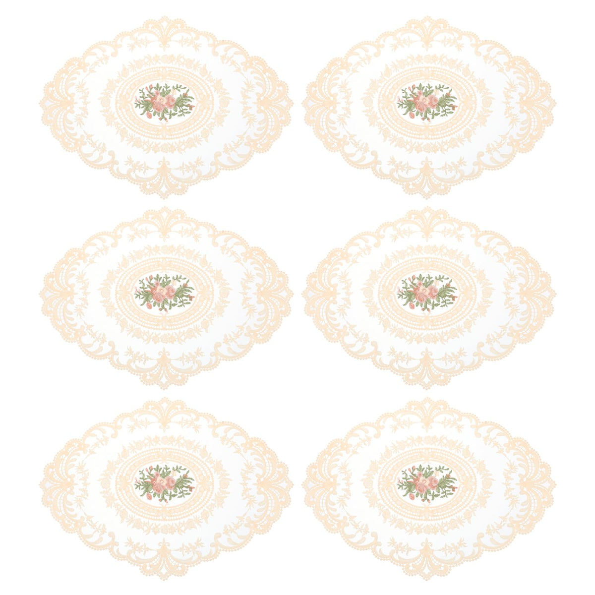 uxcell 6Pack Retro Lace Placemat 12x16-in Oval Embroidered Table Place Mats French Crochet Doilies Coasters Cup Mat for Home Wedding, Sapphire Blue