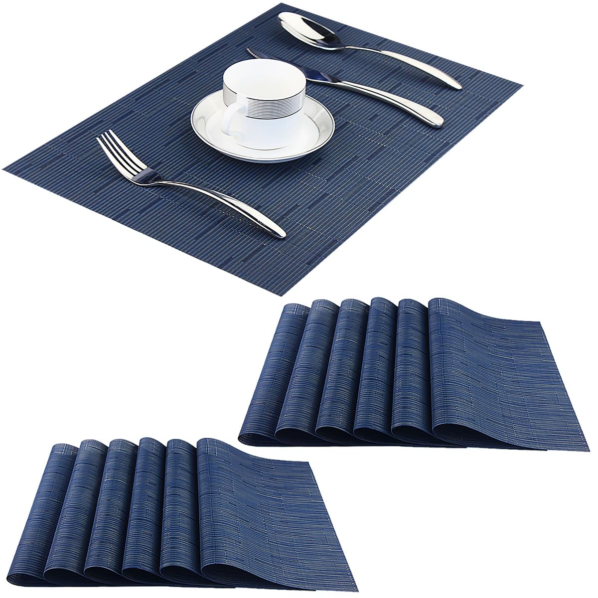 PIGCHCY Beige Placemats Set of 4 Vinyl PVC Durable Place Mats for Dining Table,Heat Resistant Non-Slip Woven Tabel Mats (18x12 inches, Beige)