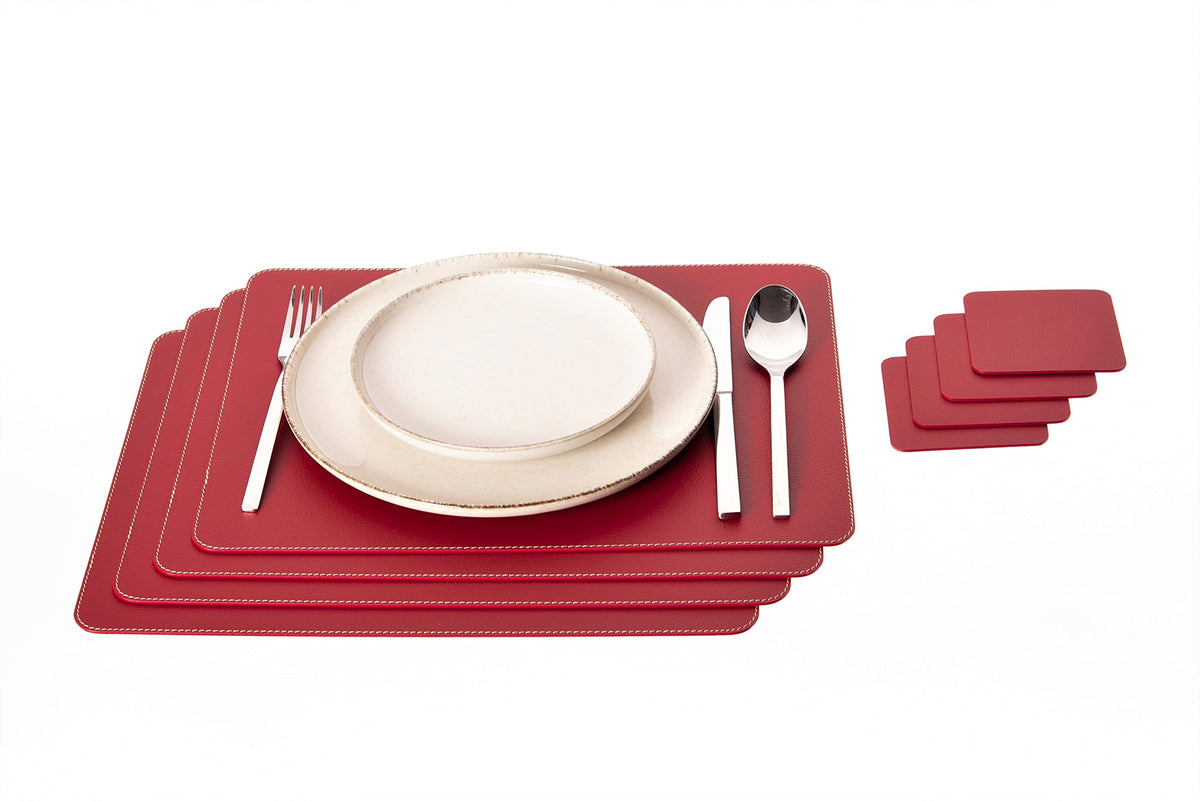 Nikalaz Set of Small Black 4 Placemats and 4 Coasters Made of Recycled Leather, Place Mats (15.7'' x 11.8'' and Coasters 3.9'' x 3.9'', Black)