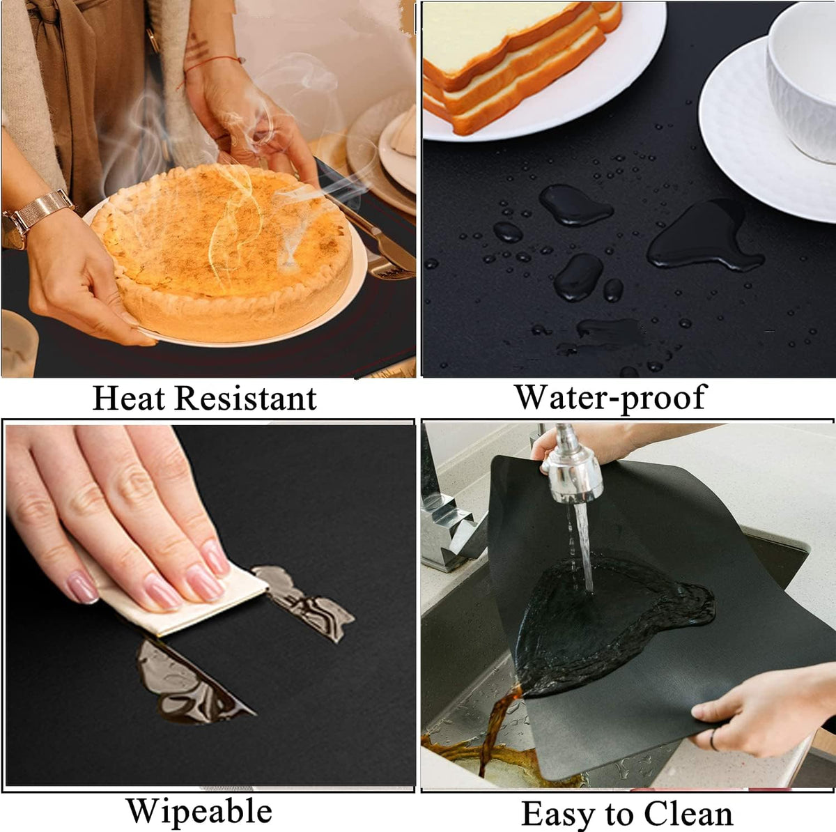 Placemats Set of 6, Leather Placemat with Coasters, Waterproof, Stain Resistant, Heat Resistant, Washable Wipeable, PU Table Mats for Kitchen Dining Table and Decor (Black Rectangle A, 6pcs)