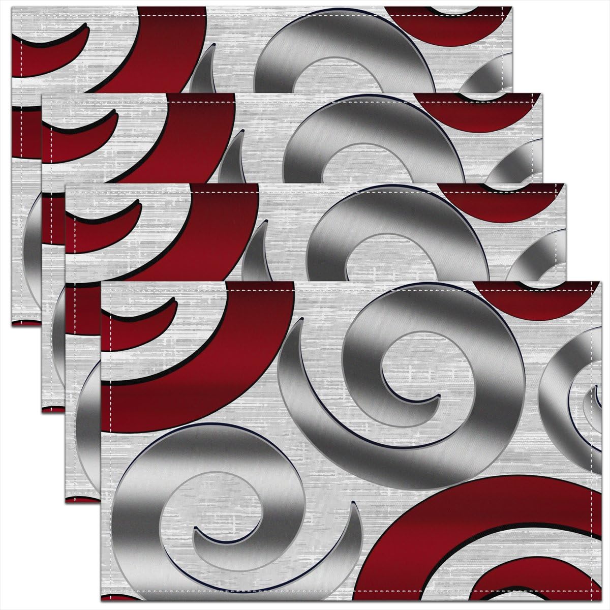 3D Abstract Design Place Mats Red Black Gray White Irregular Pattern Placemats for Teens Adults Men Modern Simple Style Kitchen Mats for Dining Table Set of 4 12x18 Inch