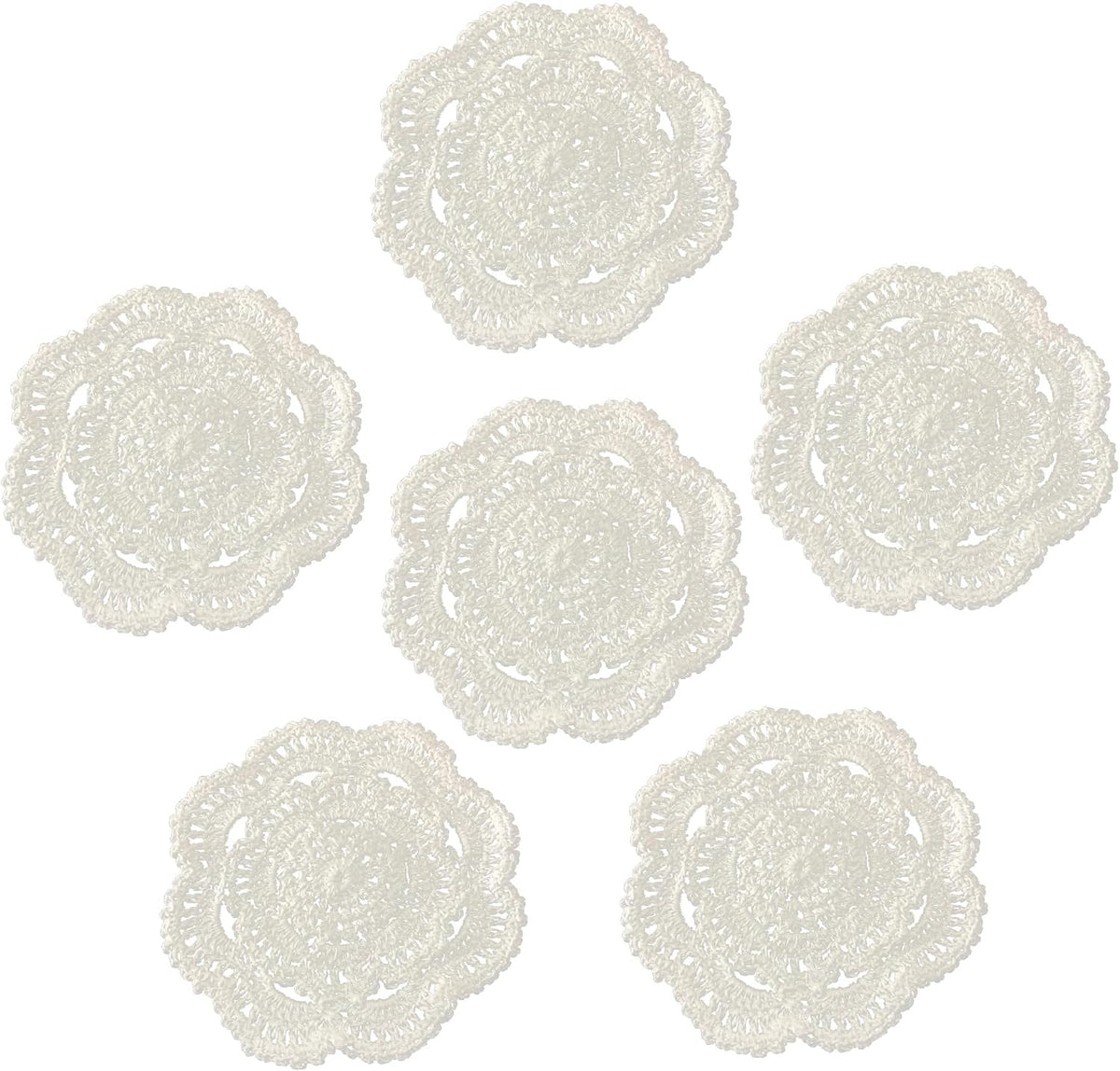 KuGuo Crochet Cotton Coasters, 6 Pack, 6 Inch Round, White
