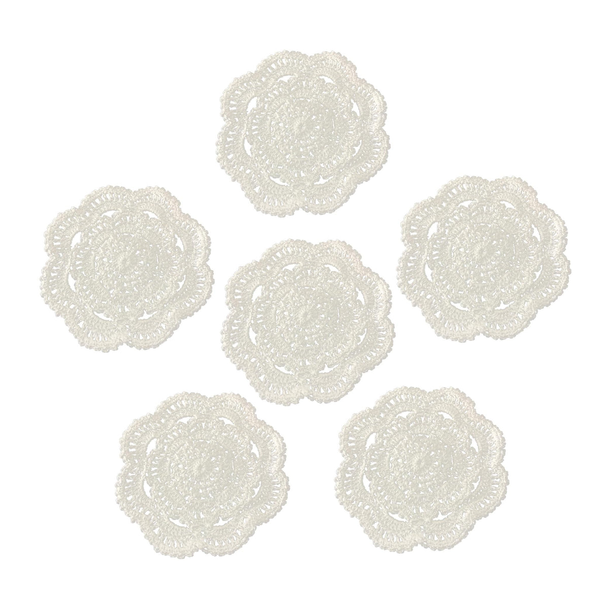 KuGuo Crochet Cotton Coasters, 6 Pack, 6 Inch Round, White
