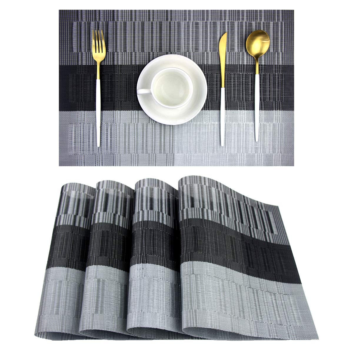 PIGCHCY Beige Placemats Set of 4 Vinyl PVC Durable Place Mats for Dining Table,Heat Resistant Non-Slip Woven Tabel Mats (18x12 inches, Beige)