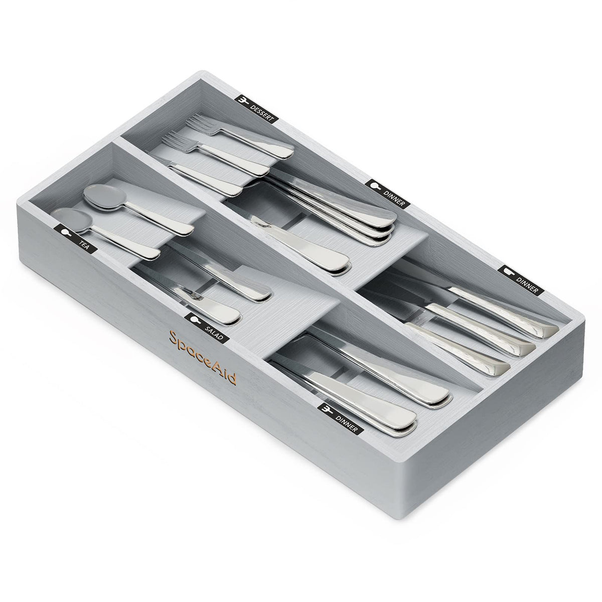 SpaceAid Bamboo Silverware Drawer Organizer with Labels, Kitchen Utensil Tray Holder Organizer for Flatware, Cutlery, Spoon and Knives Drawer Storage Organization (Natural, 6 Slots)