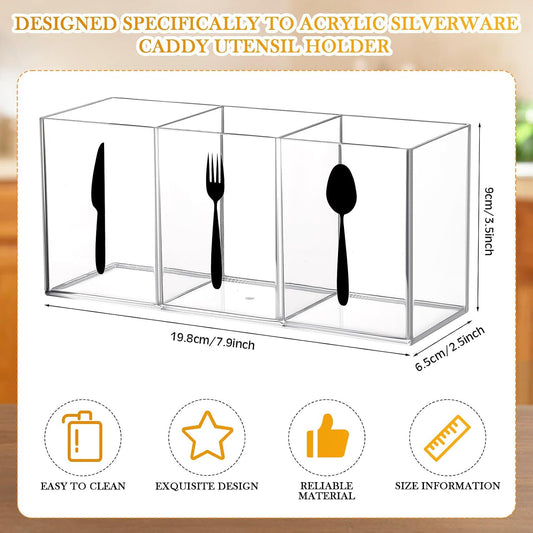 Suzile Acrylic Silverware utensil holder 3 Section,Rectangle,M,Clear