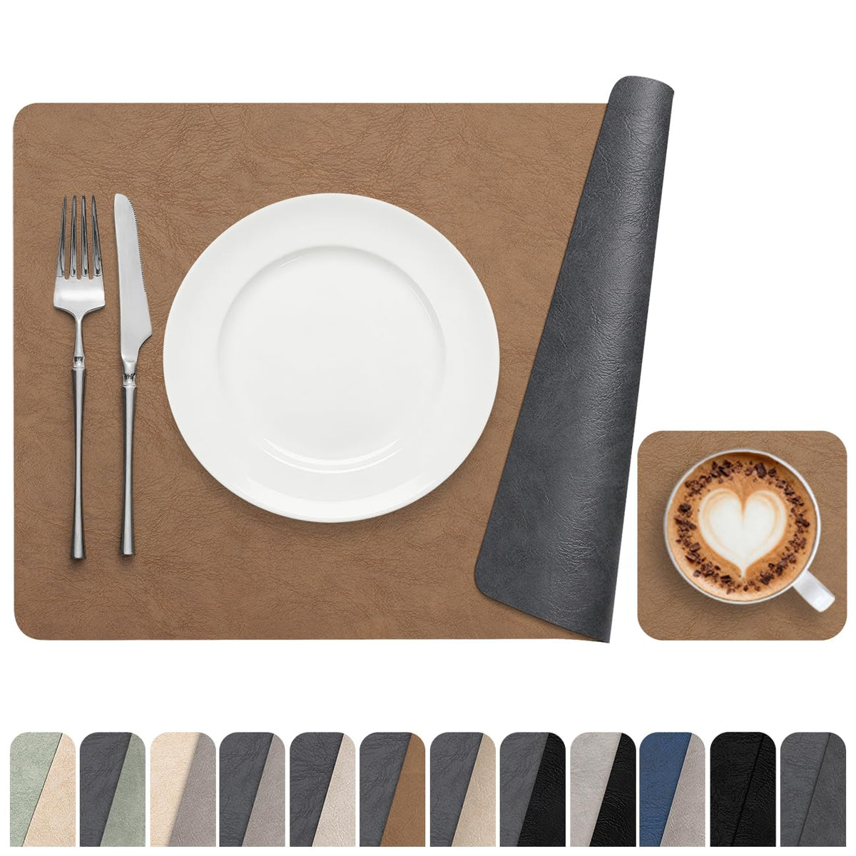 Vinyl Placemats Set of 4, Dual Sided Place Mats with Drink Coasters