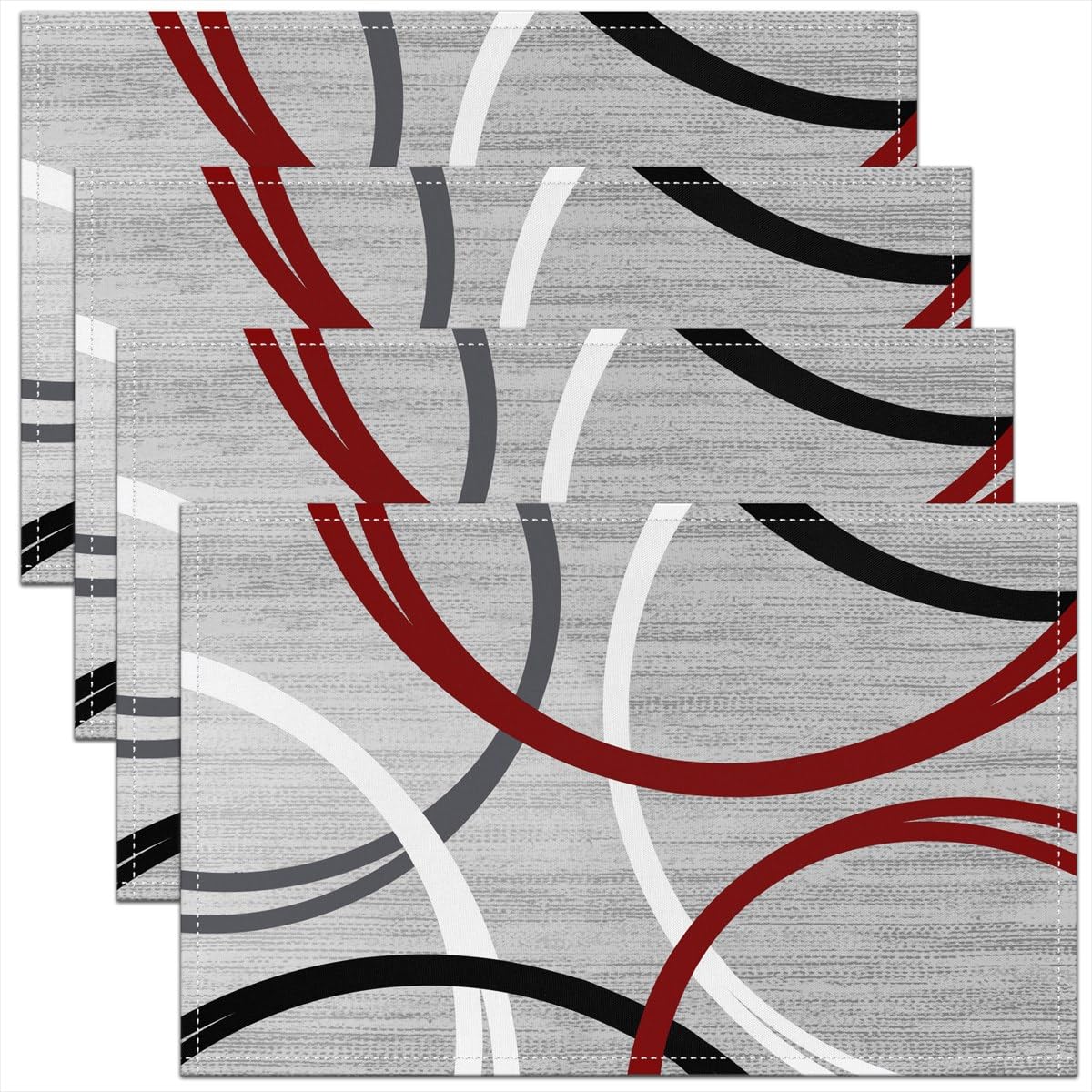 3D Abstract Design Place Mats Red Black Gray White Irregular Pattern Placemats for Teens Adults Men Modern Simple Style Kitchen Mats for Dining Table Set of 4 12x18 Inch