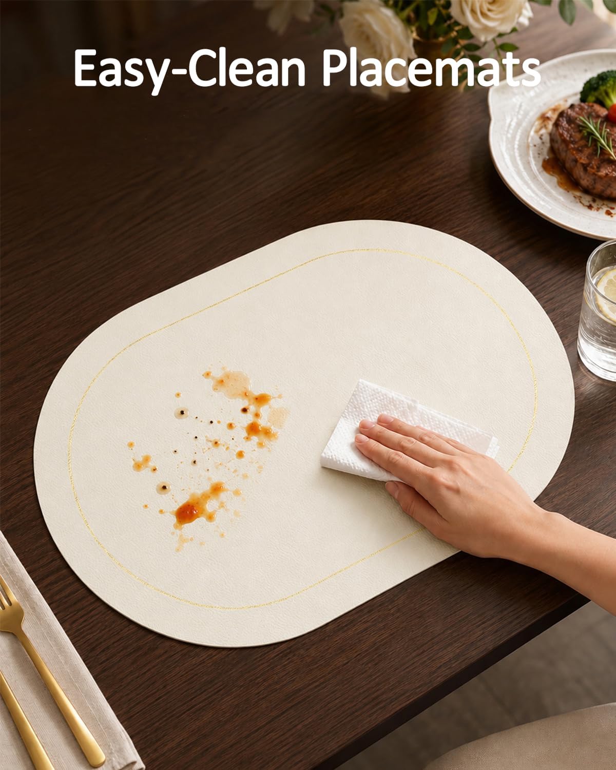 Placemats Set of 4, 12x17 Inch Wipeable Waterproof Heat-Resistant Place Mat