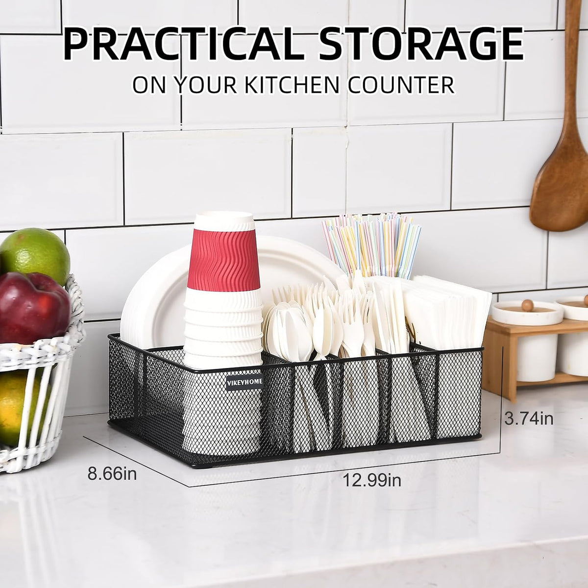 Paper Plate Organizer for Countertop, Black