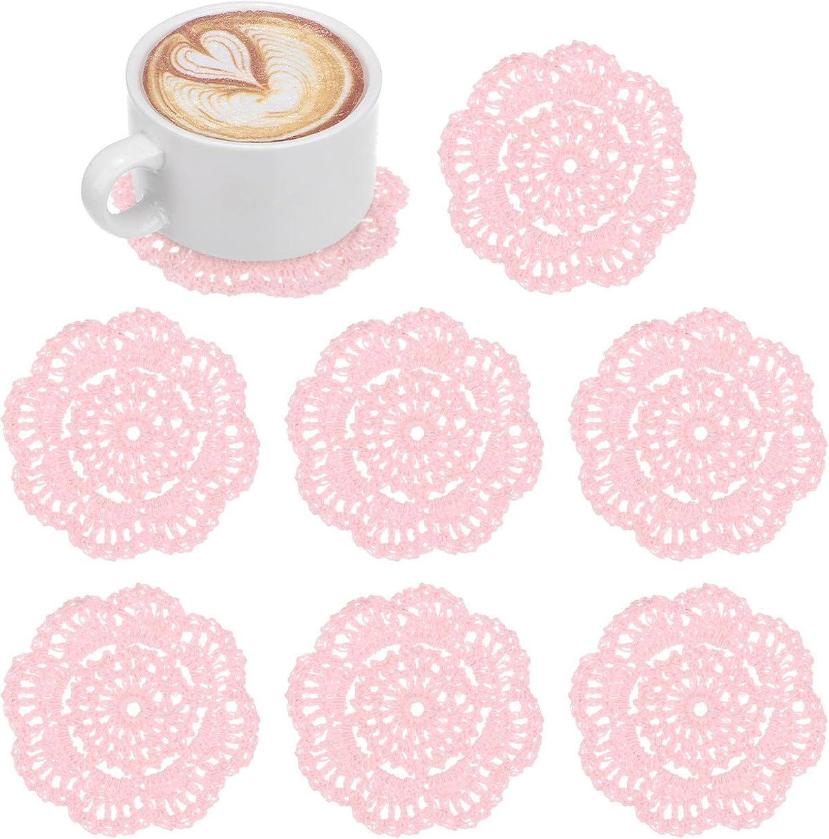 M METERXITY 8pcs Handmade Crochet Coasters 4"/10cm Round Light Pink
