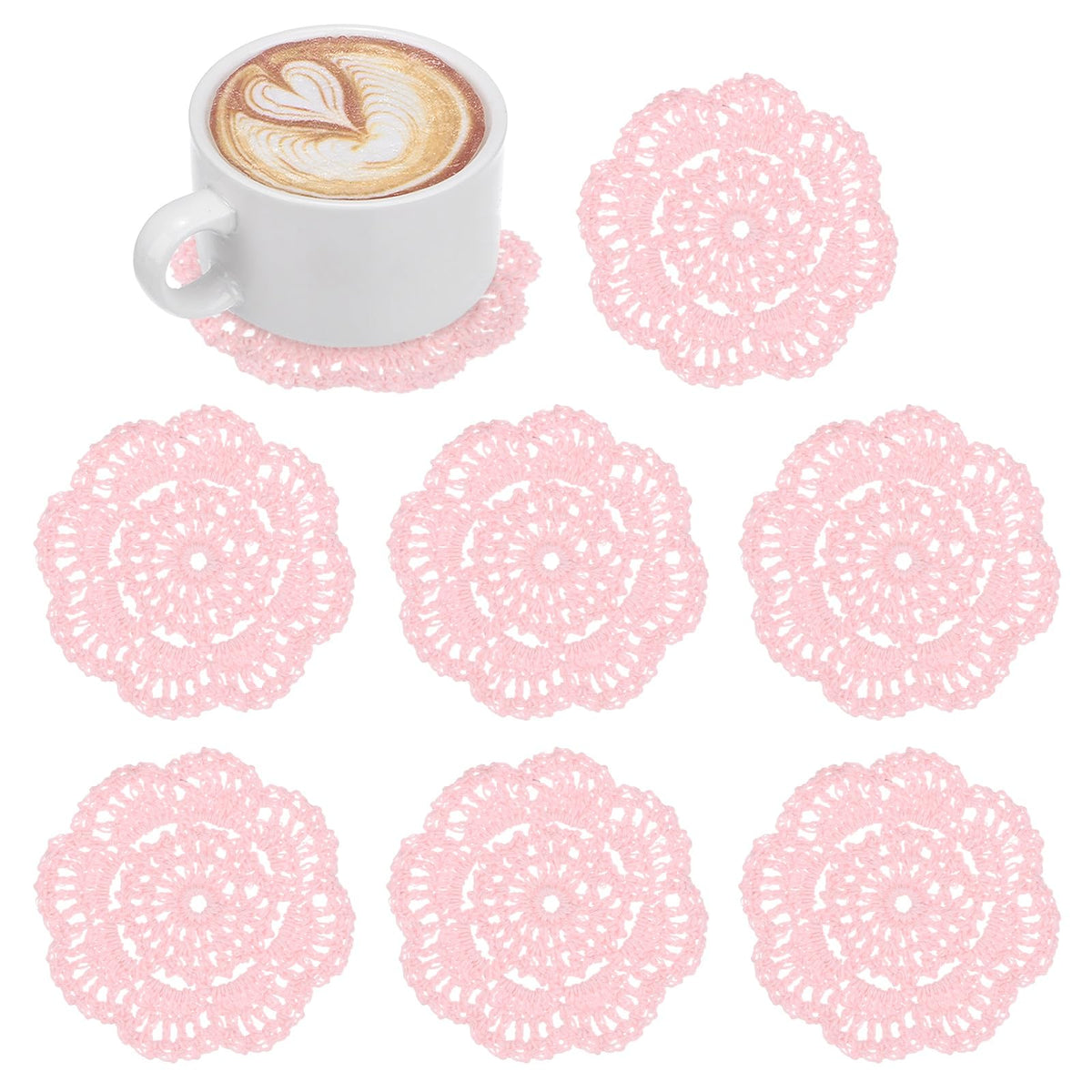 M METERXITY 8pcs Handmade Crochet Coasters 4"/10cm Round Light Pink