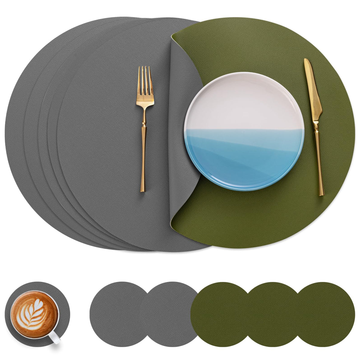Myir JUN 15 Inches Round Placemats Set of 6 Faux Leather Place Mats