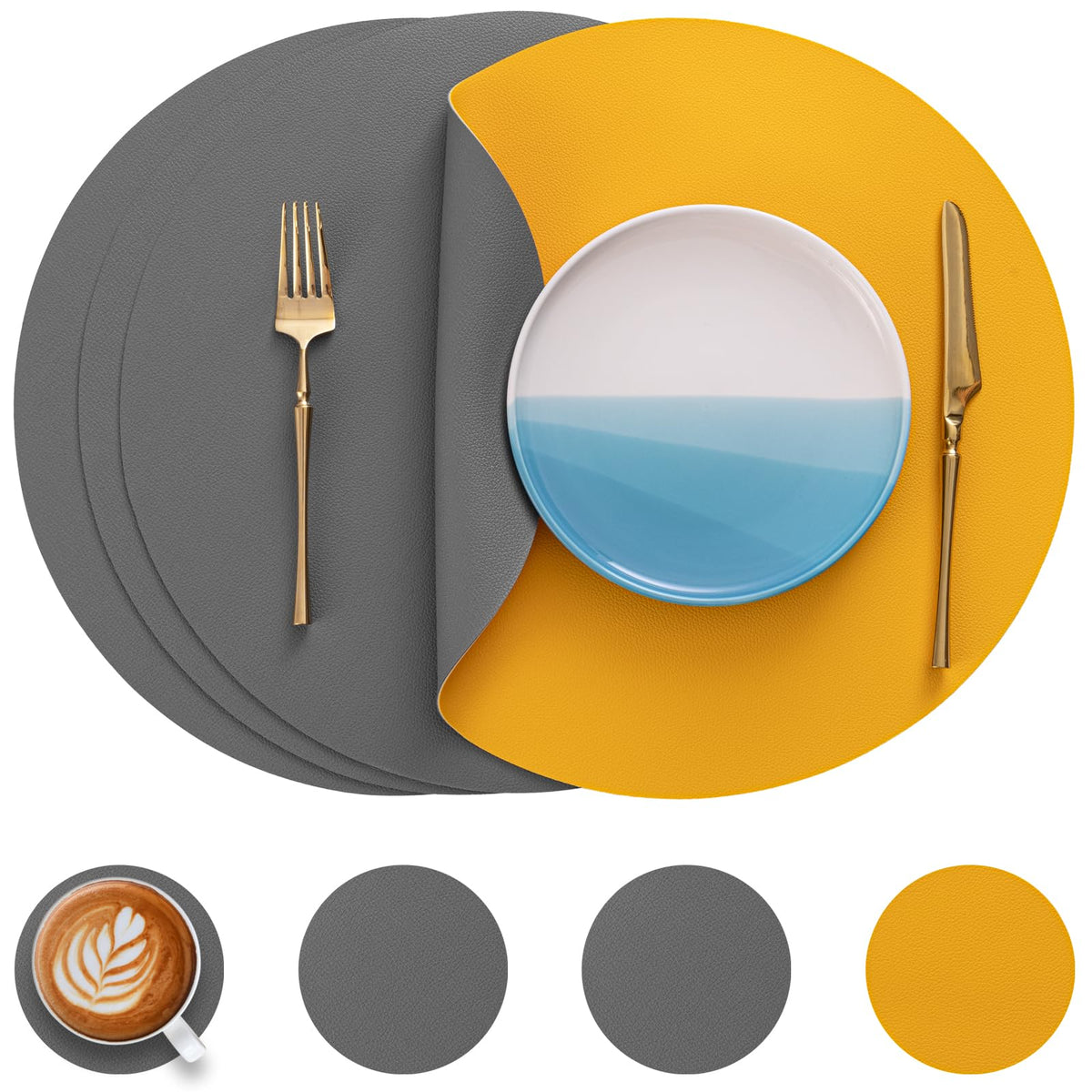 Myir JUN 15 Inches Round Placemats Set of 6 Faux Leather Place Mats