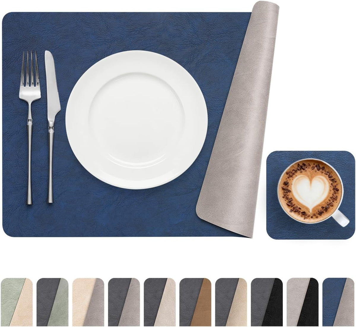 Vinyl Placemats Set of 6, Dual Sided Place Mats with Drink Coasters