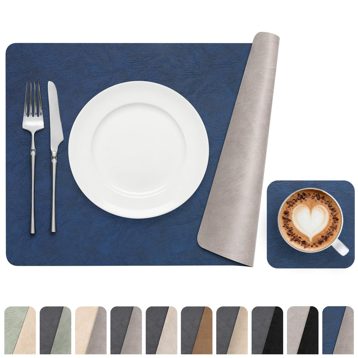 Vinyl Placemats Set of 6, Dual Sided Place Mats with Drink Coasters
