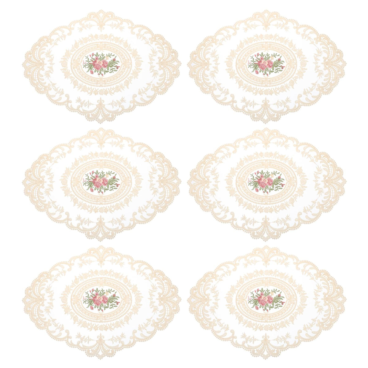 uxcell 6Pack Retro Lace Placemat 12x16-in Oval Embroidered Table Place Mats French Crochet Doilies Coasters Cup Mat for Home Wedding, Sapphire Blue