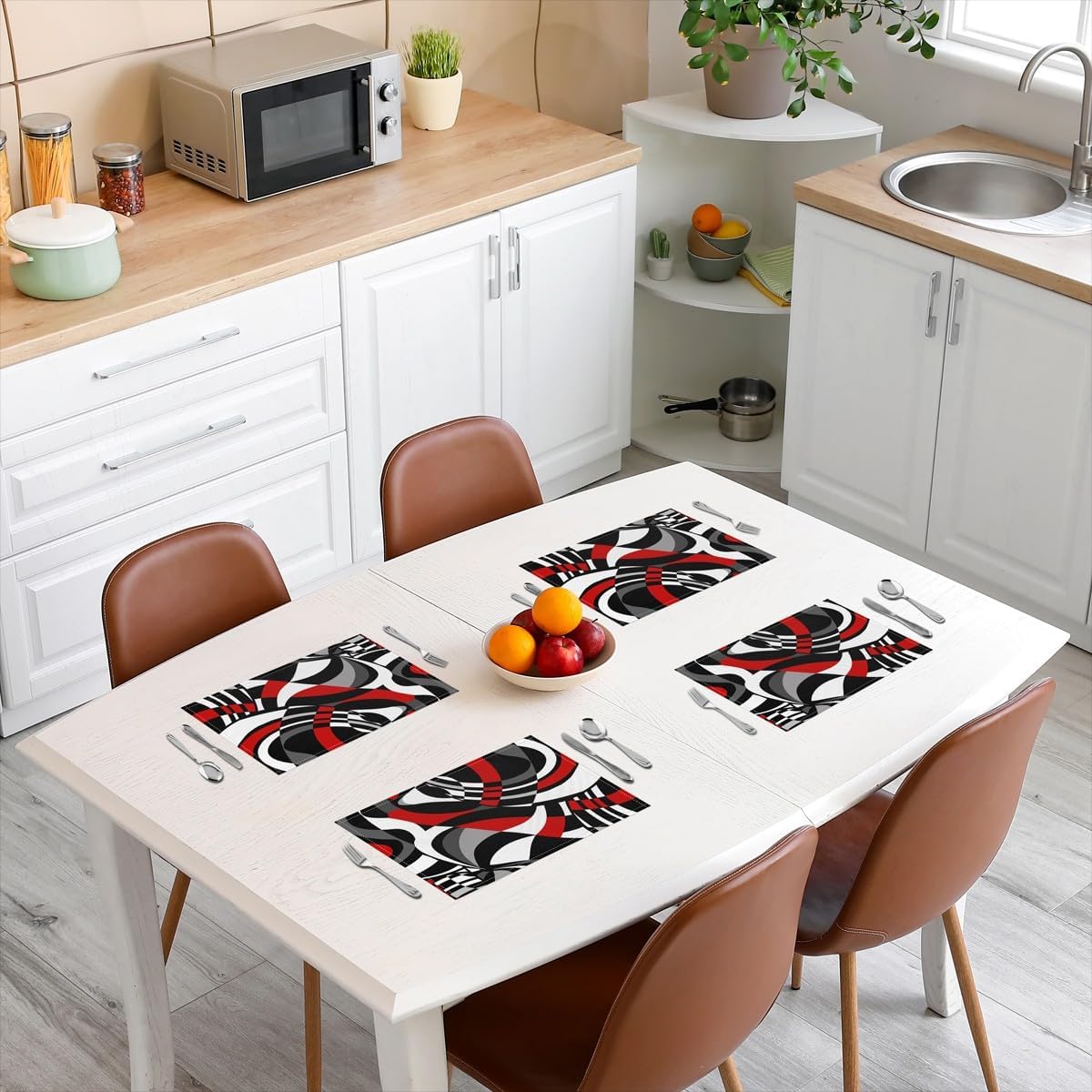 3D Abstract Design Place Mats Red Black Gray White Irregular Pattern Placemats for Teens Adults Men Modern Simple Style Kitchen Mats for Dining Table Set of 4 12x18 Inch