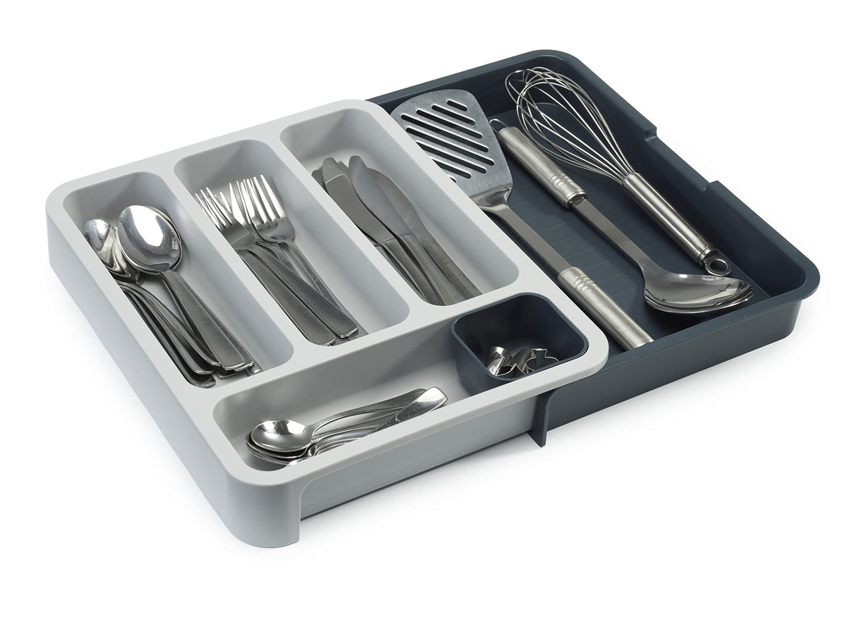 Joseph Joseph DrawerStore Compact Utensil Organizer For Kitchen Drawer Silverware, Flatware Tray, Small, Grey