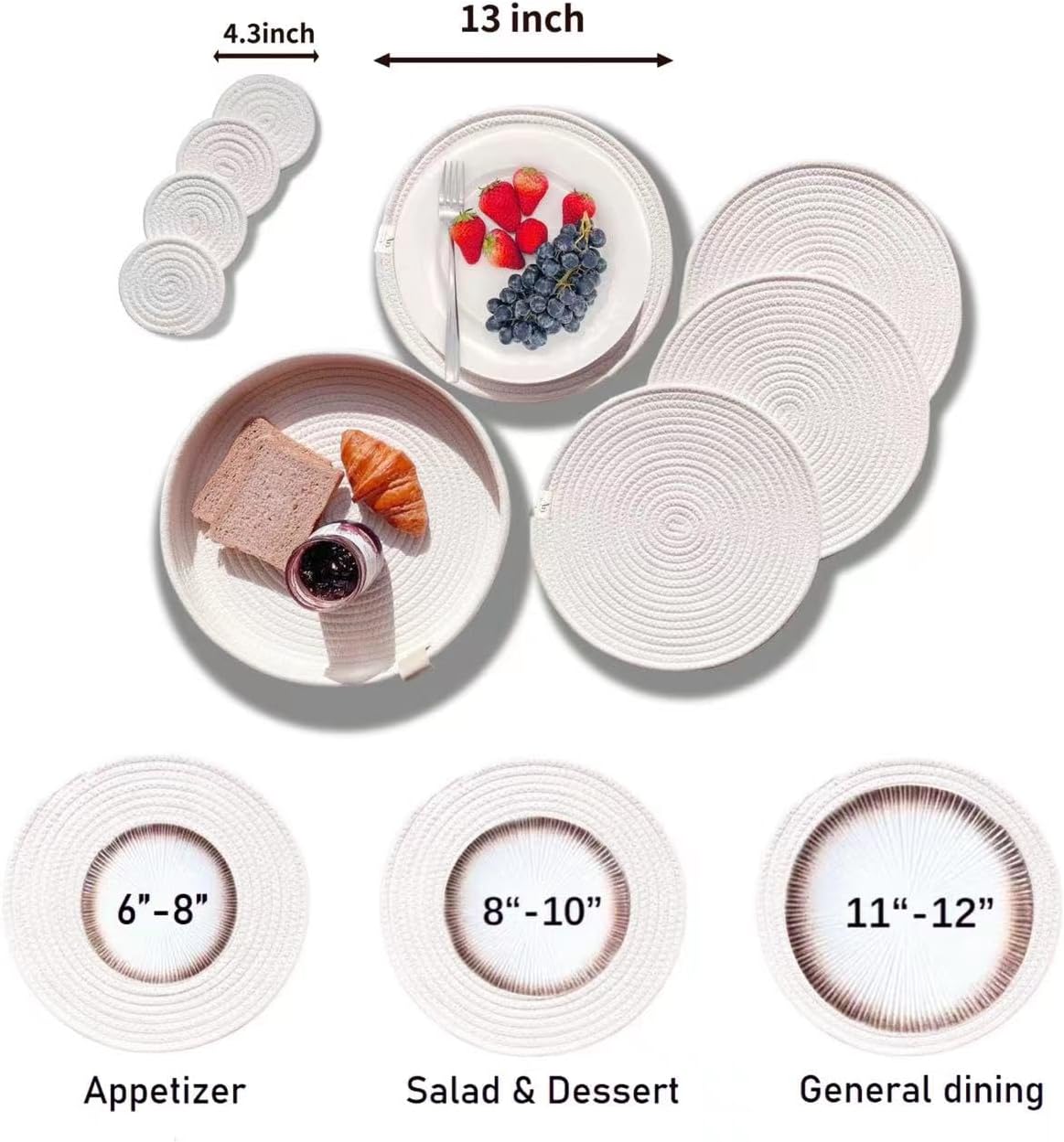 9-Piece Cotton Rope Placemats, Coasters & Holder, Off White