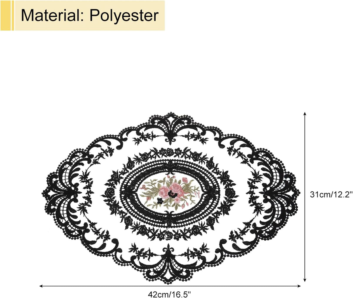 uxcell Retro Lace Placemat 12x16-in Oval Embroidered Table Place Mats French Crochet Doilies Coasters Cup Mat for Home Wedding, Black