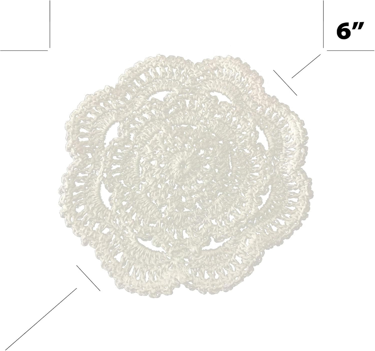 KuGuo Crochet Cotton Coasters, 6 Pack, 6 Inch Round, White