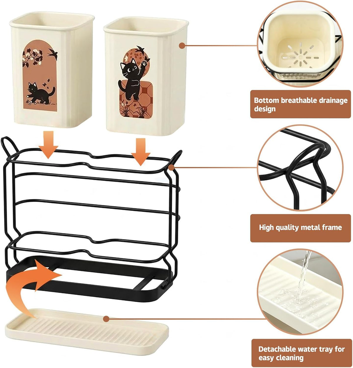 SFGHOUSE Kitchen Utensil Holder Countertop Wall Mount Drying Organizer