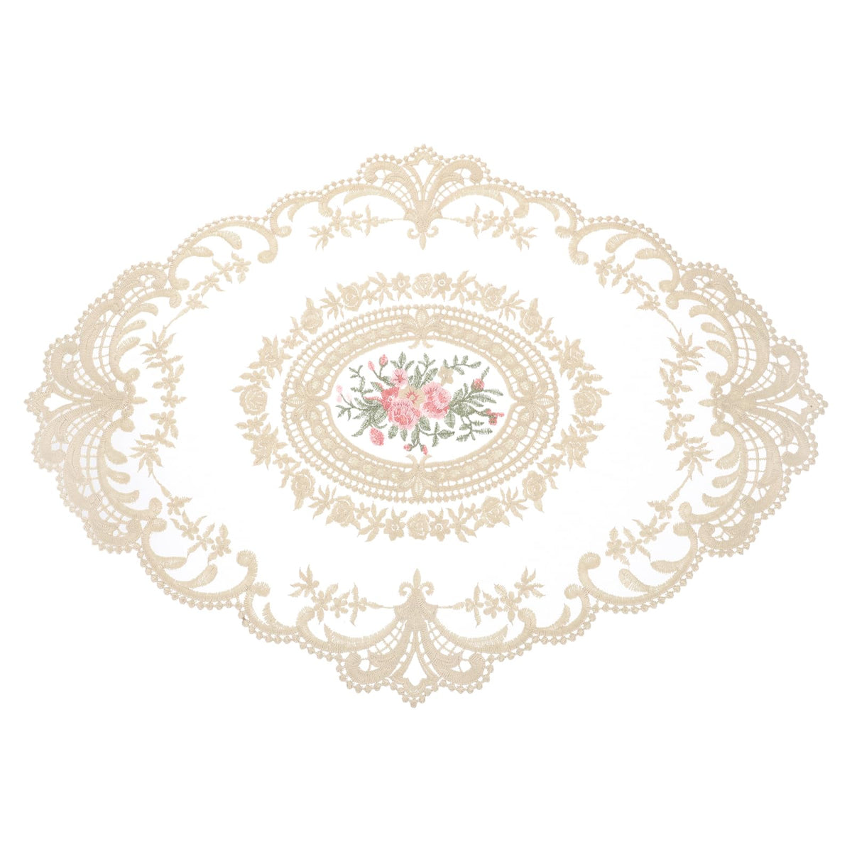 uxcell Retro Lace Placemat 16x22-in Oval Embroidered Table Place Mats French Crochet Doilies Coasters Cup Mat for Home Wedding, Pure White