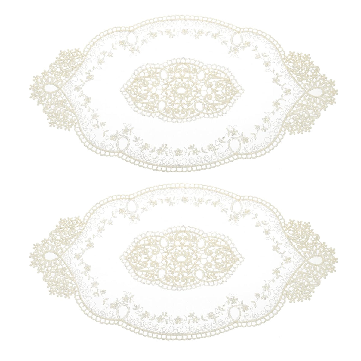 uxcell 2Pack Retro Lace Placemat 11x20-in Oval Embroidered Table Place Mats French Crochet Doilies Coasters Cup Mat for Home Wedding, Dark Grey