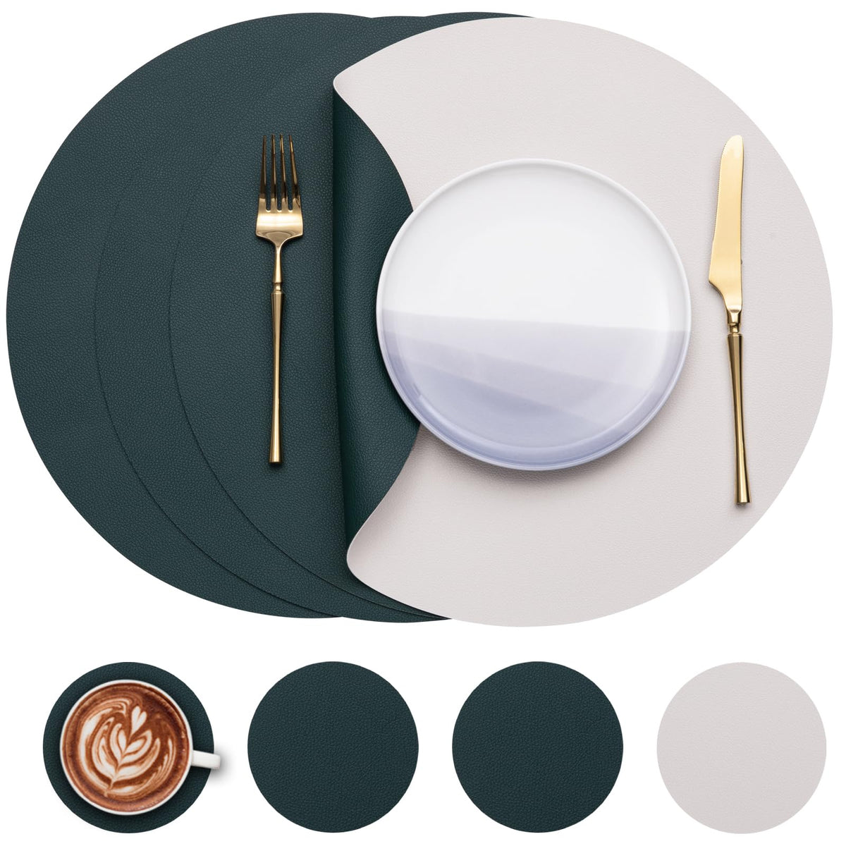 Myir JUN 15 Inches Round Placemats Set of 6 Faux Leather Place Mats