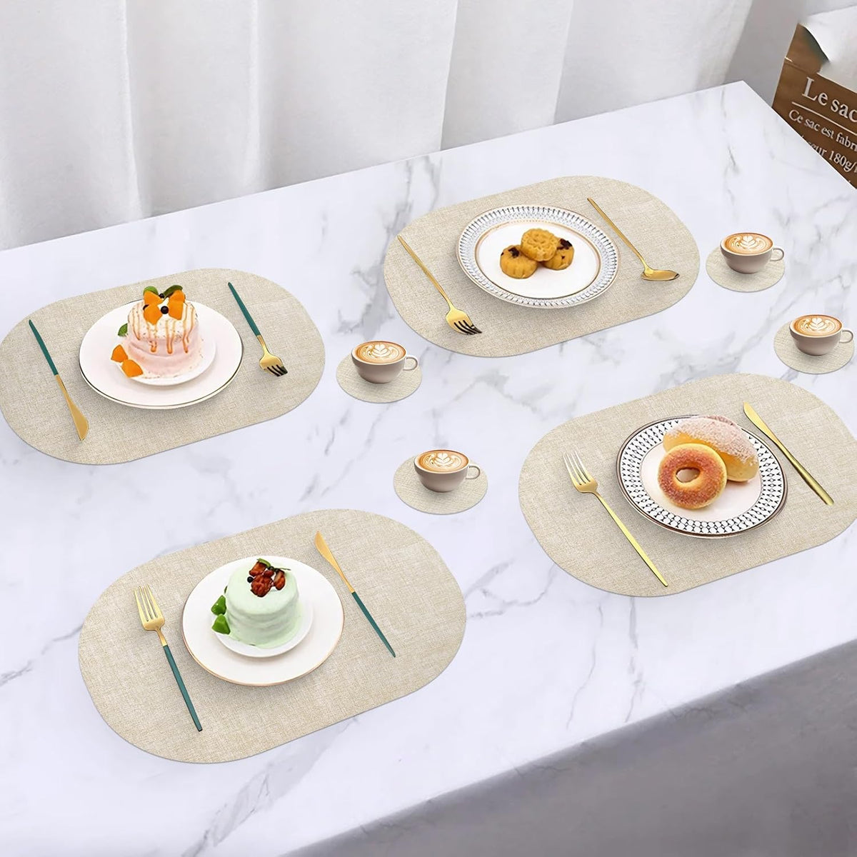 Faux Leather Placemats Set of 4 with Matching Coasters, Heat Resistant PU Oval Placemats, Waterproof Wipeable Washable Place Mats, Non-Slip Table Placemats for Dining Table Kitchen Patio